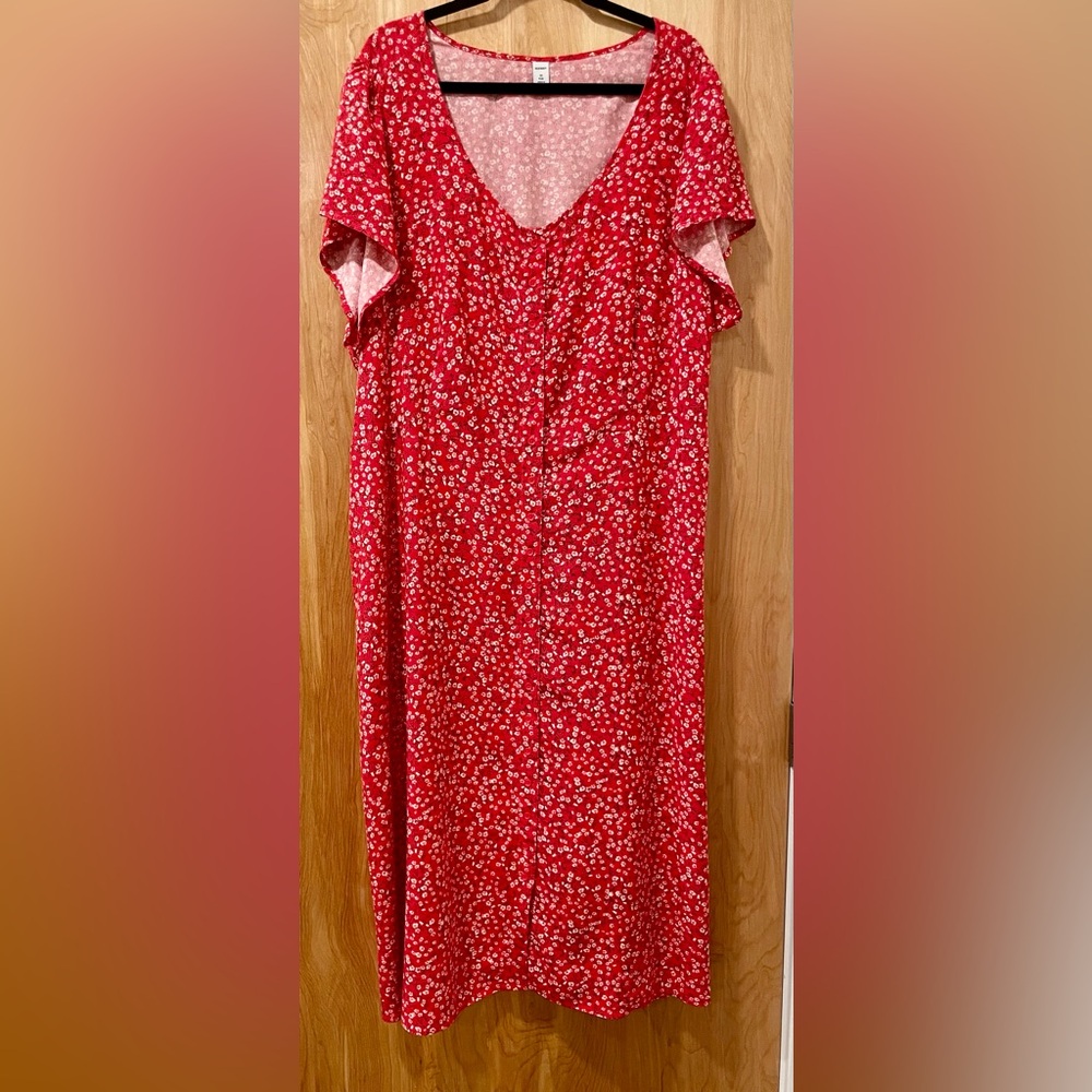 Old Navy Red Floral Midi Dress